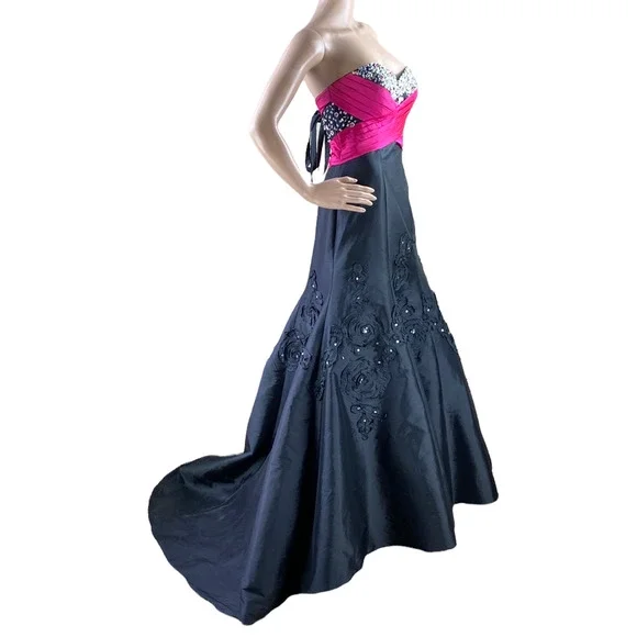 Mori Lee Pink and Black Maxi Dress - Picture 3 of 11